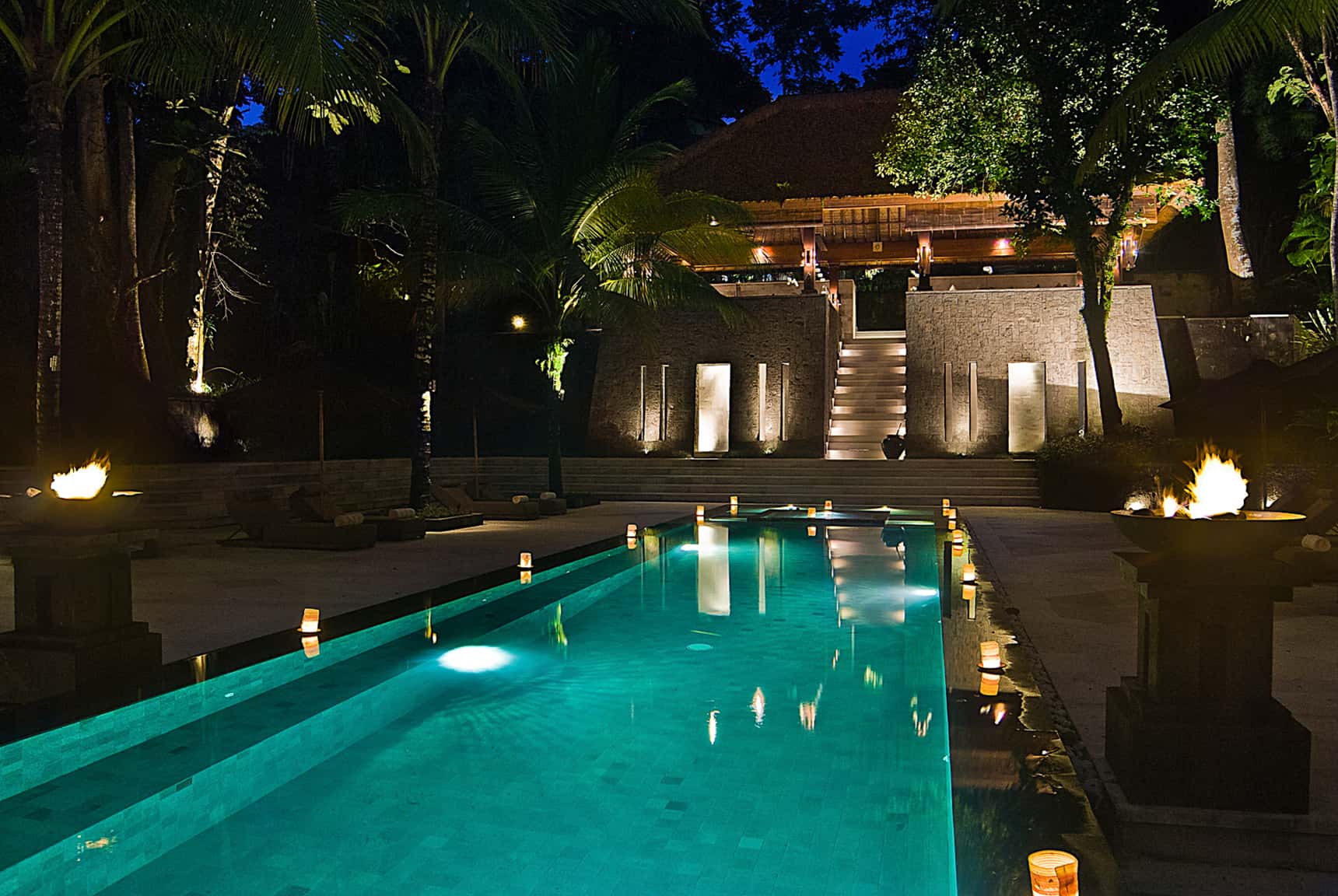 Editing digital photography of luxury hotels, resorts and villas by LuxViz: The Sanctuary Bali - night time pool views